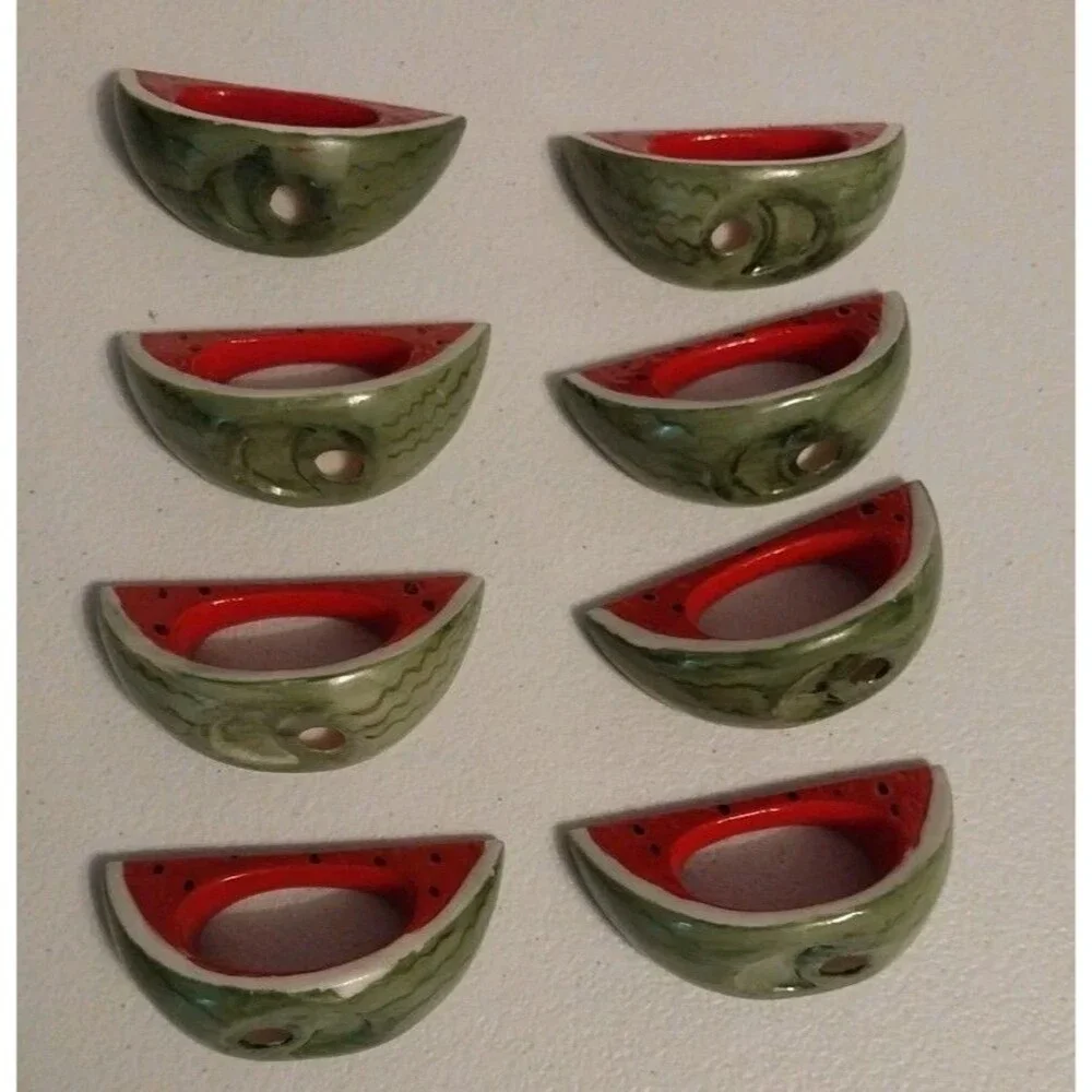 Vintage Ceramic Watermelon Napkin Rings Set of 8 Hand Painted Summer Picnic